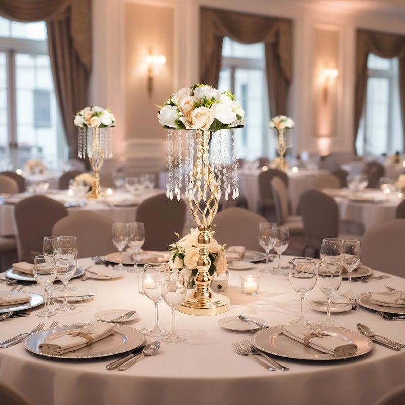 LANLONG 2pcs Gold Metal Flower Vases Crystal Flower Stand Wedding Centerpieces for Tables Party Dinner Event Restaurant Hotel Decoration - Image 4